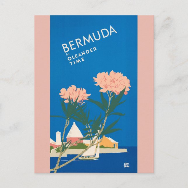 Bermuda Beach Retro Vintage Travel Poster Postcard (Front)