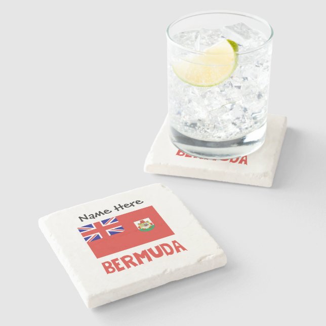 Bermuda Bermudian Flag Personalised Name Stone Coaster (Side)