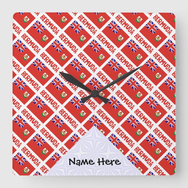 Bermuda Bermudian Flag Tiled Personalised Name Square Wall Clock (Front)