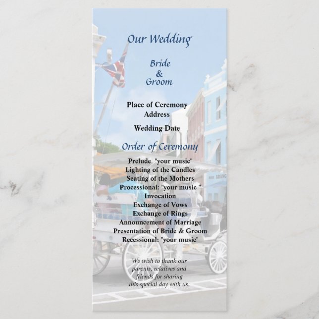 Bermuda - Carriage Ride Hamilton Wedding Program Programme (Front)