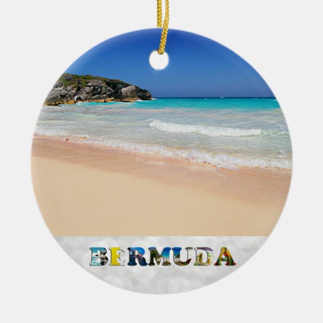 Bermuda Horseshoe Bay Pink Sand Beach Christmas Ceramic Tree Decoration (Front)