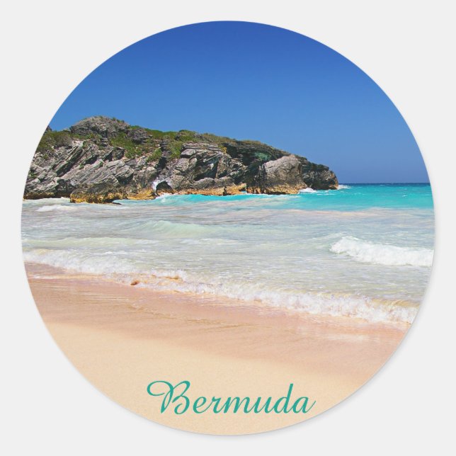 Bermuda Horseshoe Bay Pink Sand Beach Photo Classic Round Sticker (Front)