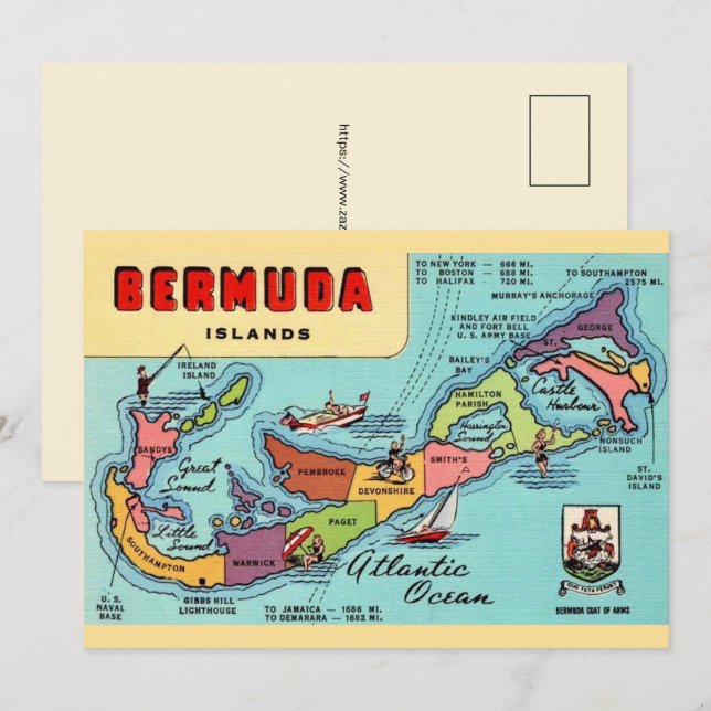 Bermuda Island 5x7 Map Postcard (Front/Back)