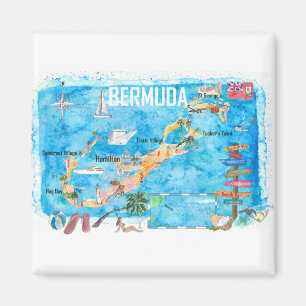 Bermuda Island Travel Poster Favourite Tourist Map Magnet