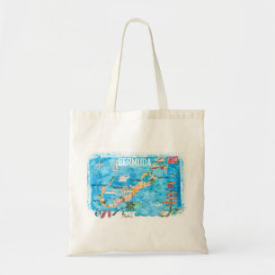 Bermuda Island Travel Poster Favourite Tourist Map Tote Bag