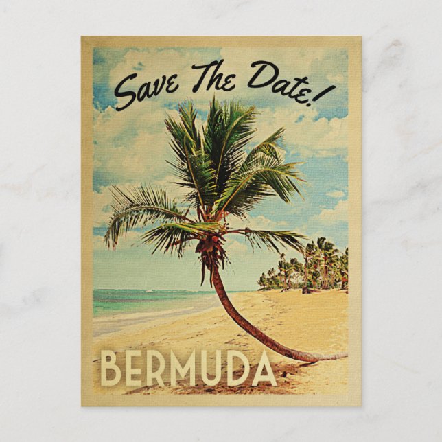 Bermuda Save The Date Beach Palm Tree Postcard (Front)