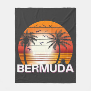 Bermuda Vintage Palm Trees Summer Beach Fleece Blanket