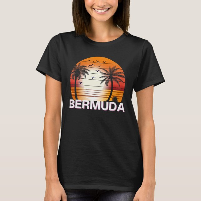 Bermuda Vintage Palm Trees Summer Beach T-Shirt (Front)