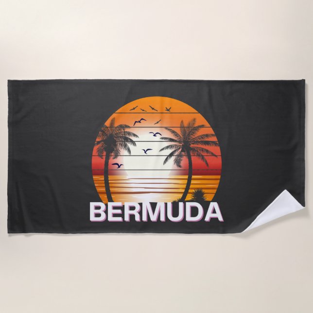 Bermuda Vintage Palm Trees Summer Beach Towel (Front)