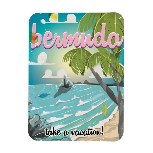 Bermuda vintage travel poster cartoon magnet (Vertical)