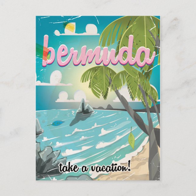 Bermuda vintage travel poster cartoon postcard (Front)