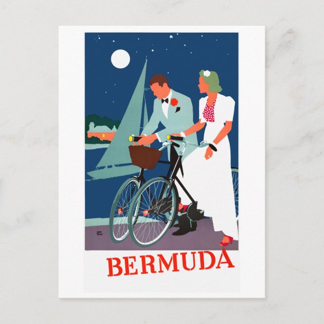 Bermuda Vintage Travel Poster Restored Postcard (Front)