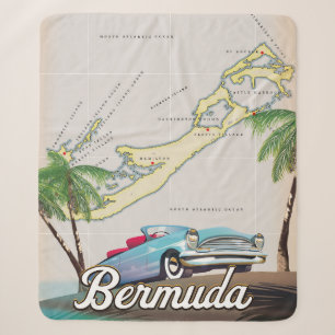 Bermuda vintage travel poster sherpa blanket