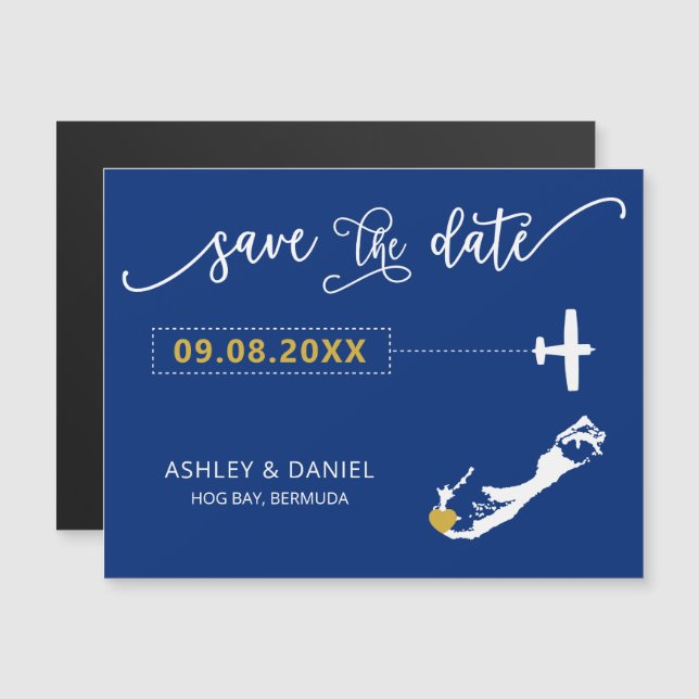 Bermuda Wedding Save the Date Card, Map Magnetic Invitation (Front/Back)