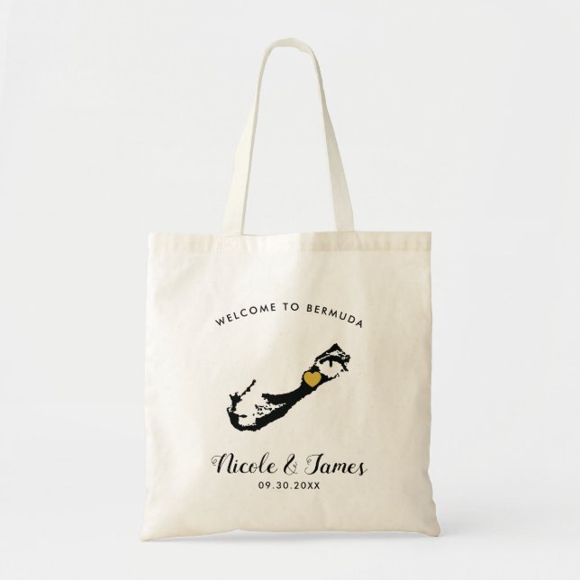 Bermuda Wedding Welcome Tote Bag in Black & Gold (Front)