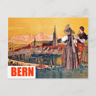 Bern, panorama city, Switzerland, vintage travel Postcard