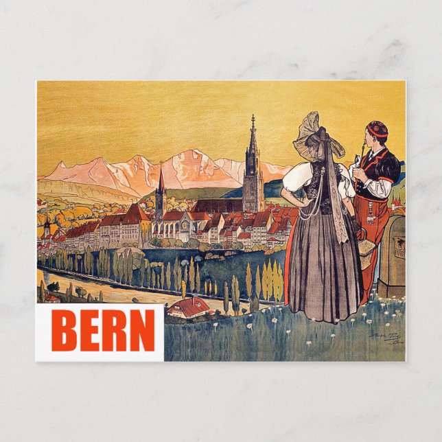 Bern, panorama city, Switzerland, vintage travel Postcard (Front)