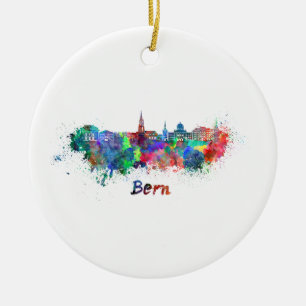Bern skyline in watercolor ceramic tree decoration