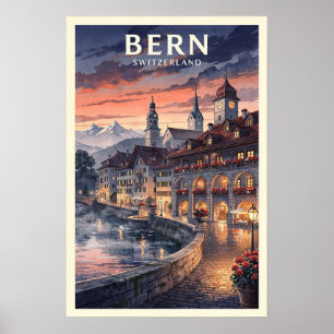 Bern Switzerland Retro Travel Poster
