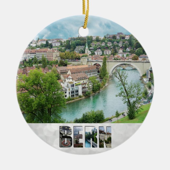Bern Switzerland Swiss Photo Aare River Ceramic Tree Decoration (Front)