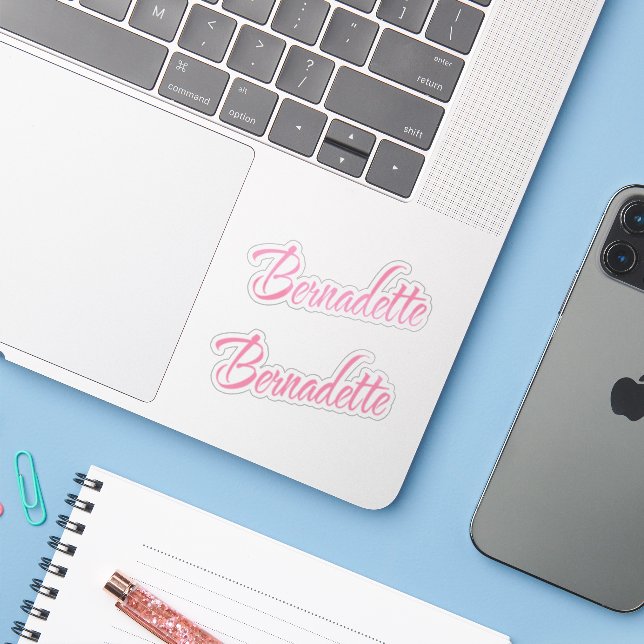 Bernadette name in pink cursive script x2 (Laptop w/ iPhone)