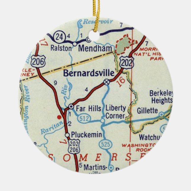 Bernardsville NJ Map Ceramic Tree Decoration (Front)