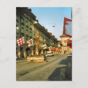 Berne, Main street and clock tower, Postcard
