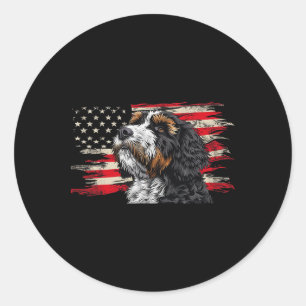 Bernedoodle American Flag Dog Lover 4th Of July  Classic Round Sticker