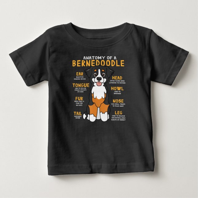 Bernedoodle Anatomy Funny Dog Mum Dad Cute Gift Baby T-Shirt (Front)