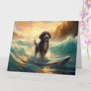 Bernedoodle Beach Surfing Painting Card