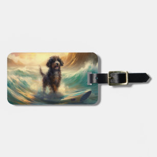Bernedoodle Beach Surfing Painting Luggage Tag
