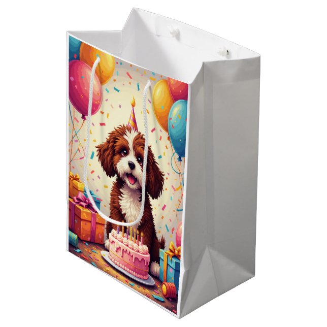 Bernedoodle Birthday Celebration Medium Gift Bag (Front Angled)