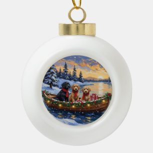 Bernedoodle Christmas Boat Holiday Ceramic Ball Christmas Ornament