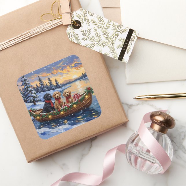 Bernedoodle Christmas Boat Holiday Square Sticker (Gifting)