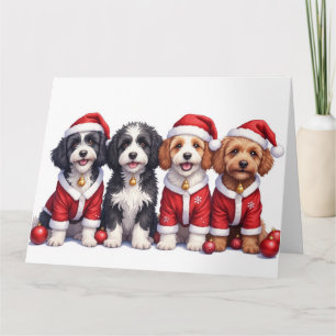 Bernedoodle Christmas Dress Santa Hat Card
