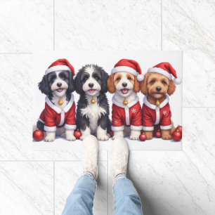 Bernedoodle Christmas Dress Santa Hat Doormat