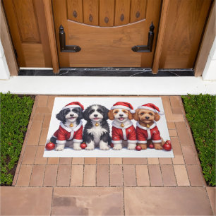 Bernedoodle Christmas Dress Santa Hat Doormat