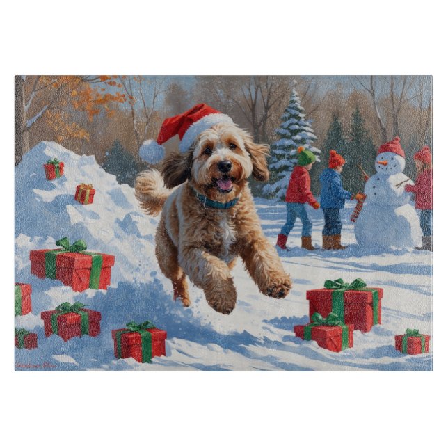 Bernedoodle Christmas Festive Snow Scene Cutting Board (Front)