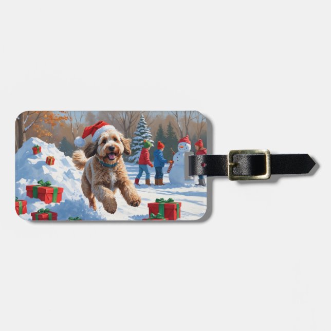 Bernedoodle Christmas Festive Snow Scene Luggage Tag (Front Horizontal)