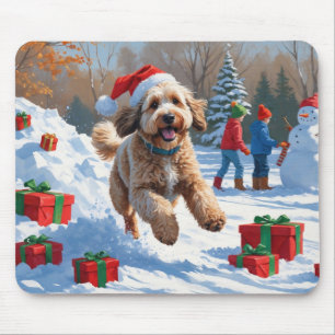 Bernedoodle Christmas Festive Snow Scene Mouse Pad