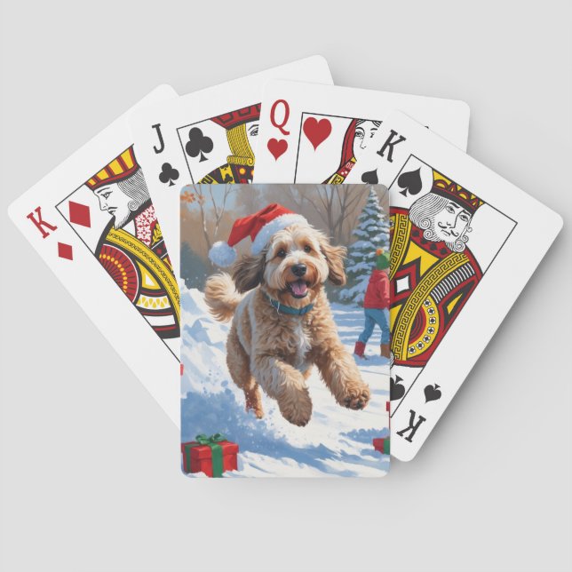 Bernedoodle Christmas Festive Snow Scene Playing Cards (Back)