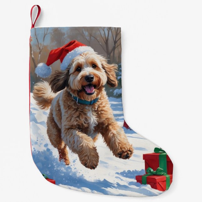 Bernedoodle Christmas Festive Snow Scene Small Christmas Stocking (Front)