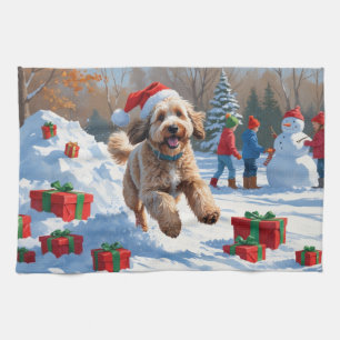 Bernedoodle Christmas Festive Snow Scene Tea Towel