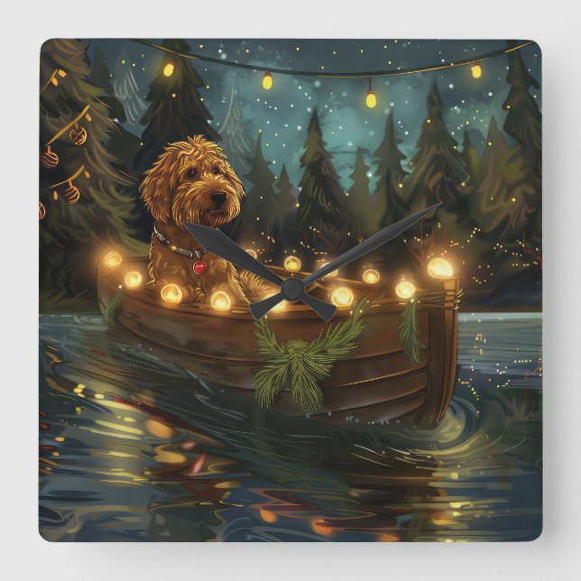 Bernedoodle Christmas Festive Voyage Square Wall Clock (Front)