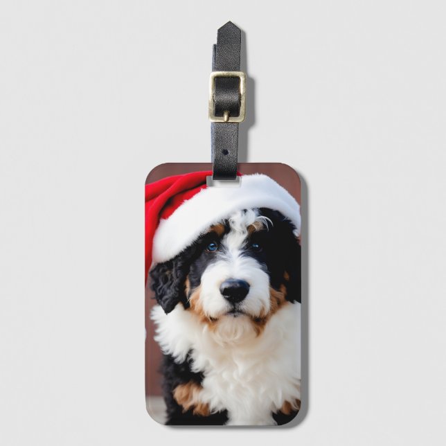 Bernedoodle Christmas Luggage Tag (Front Vertical)