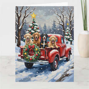 Bernedoodle Christmas Red Truck Holiday Card