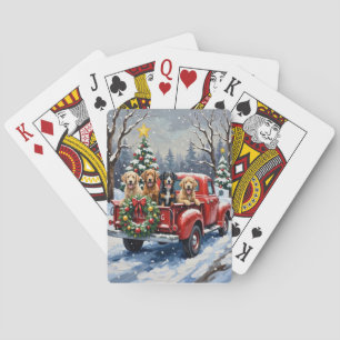 Bernedoodle Christmas Red Truck Holiday Playing Cards