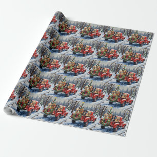 Bernedoodle Christmas Red Truck Holiday Wrapping Paper