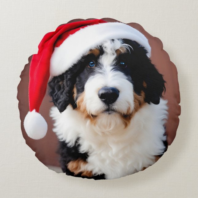 Bernedoodle Christmas Round Cushion (Front)