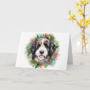 Bernedoodle Christmas Wreath Festive Pup Card